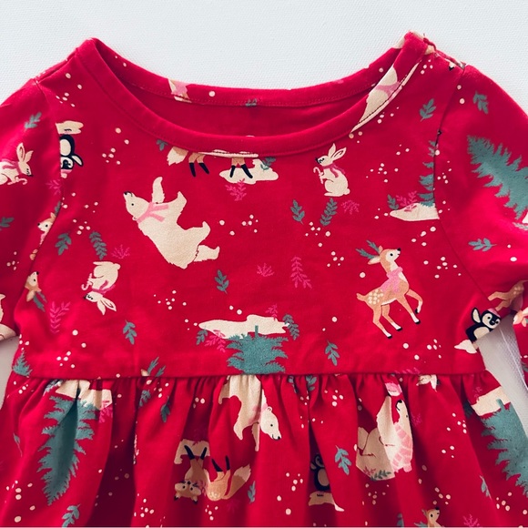 Holiday Christmas 12 Months Baby Girl Red Dress Cotton Polar Bear Tree Penguin - Picture 2 of 6